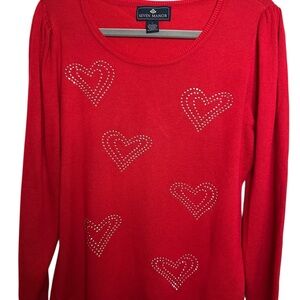 Seven Manor‎ Vibrant Red Sweater for Valentines Day Size Large Rhinestone hearts